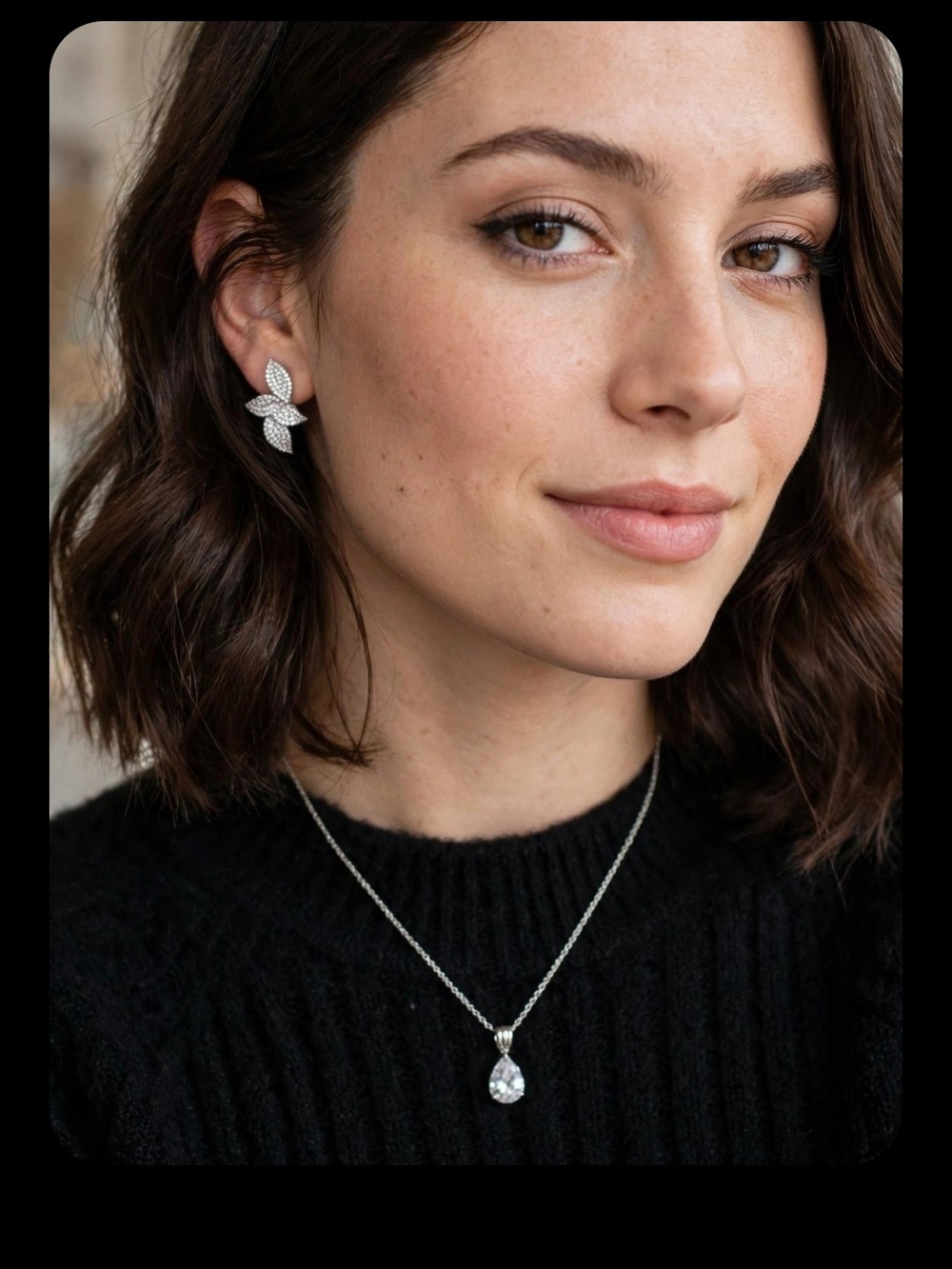 SHASHI Silver Pavé Leaf Cluster Stud Earrings & 925 Diamond Necklace